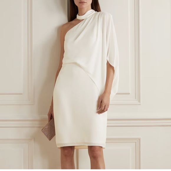NWT Halston One Shoulder Wrap Neck Midi Dress Sz. 0 - Picture 1 of 8